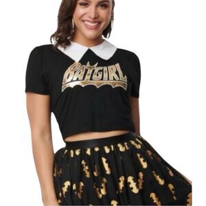 Unique Vintage Women’s Black Batgirl Short Sleeve Crop Top New M